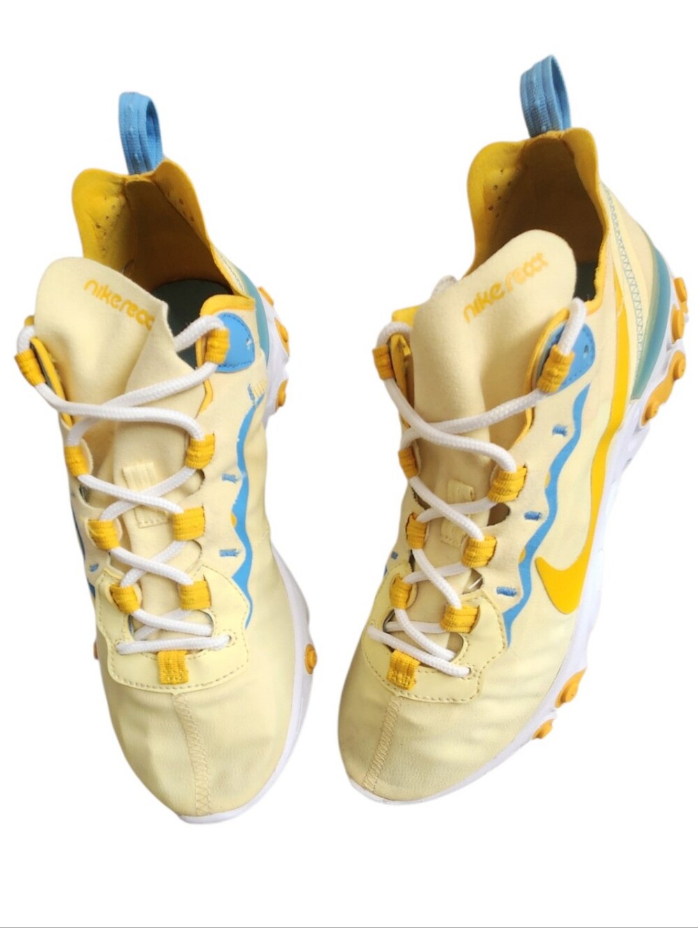 NIKE React Element 55 Bicycle Yellow/Blue Sneakers Size 8.5 Lightweight Comfort